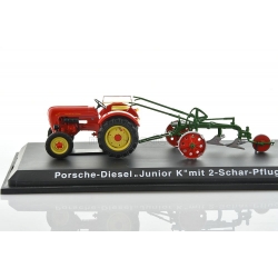 Traktor PORSCHE Diesel Junior K mit 2-Schar-Pflug 1/43 SCHUCO